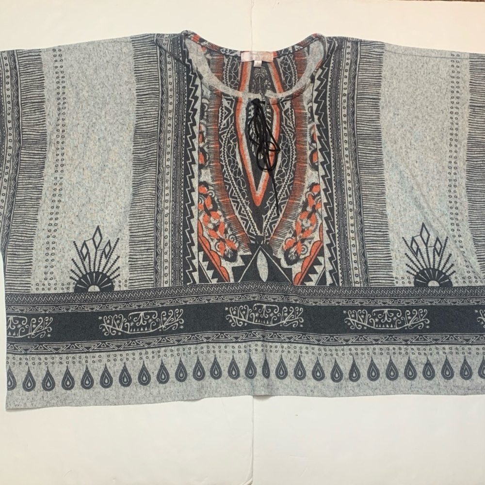 Moa Moa Girls Southwestern Poncho Top Sz Large Pullover Tie Neck